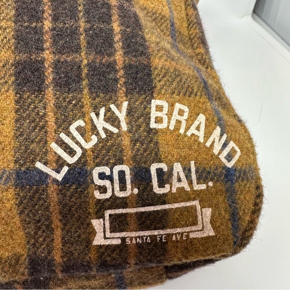 Lucky Brand Purse Brown Tan Blue Plaid Wool Blend Shoulder Bag Tote Front Pocket - Picture 5 of 14